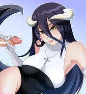 artist:ravenemore character:albedo copyright:overlord_(maruyama) general:1girls general:black_eyeshadow general:black_hair general:cross_necklace general:demon_girl general:eyeshadow general:female general:handjob general:horns general:long_hair general:looking_at_viewer general:narrowed_eyes general:nun general:nun_outfit general:penis general:penis_grab general:smile general:smiling general:smiling_at_viewer general:succubus general:yellow_eyes meta:hi_res technical:grabber // 1455x1600 // 970.7KB