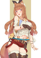 artist:kusubii character:raphtalia character:reisalin_stout copyright:atelier_(series) copyright:atelier_ryza copyright:atelier_ryza_1 copyright:tate_no_yuusha_no_nariagari general:1girl general::o general:animal_ear_fluff general:animal_ears general:arm_at_side general:bare_shoulders general:belt general:belt_buckle general:beret general:black_ribbon general:blunt_bangs general:blush general:boots general:breasts general:bright_pupils general:brown_footwear general:brown_gloves general:brown_hair general:buckle general:cosplay general:cowboy_shot general:detached_sleeves general:flask general:gloves general:hat general:hat_ribbon general:large_breasts general:long_hair general:looking_at_viewer general:navel general:open_mouth general:raccoon_ears general:raccoon_girl general:raccoon_tail general:red_eyes general:red_shorts general:reisalin_stout_(cosplay) general:ribbon general:round-bottom_flask general:short_shorts general:shorts general:solo general:tail general:test_tube general:thigh_boots general:thighhighs general:thighhighs_under_boots general:two-tone_background general:very_long_hair general:white_hair general:white_headwear general:white_thighhighs general:wristband meta:commentary meta:highres technical:grabber // 1412x2000 // 1.2MB