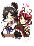 character:entoma_vasilissa_zeta character:yuri_alpha copyright:overlord_(maruyama) general:2girls general:antennae general:bangs general:bow general:bowtie general:collarbone general:dullahan general:eyebrows_visible_through_hair general:frills general:glasses general:hair_between_eyes general:hand_up general:insect_girl general:japanese_clothes general:long_hair general:long_sleeves general:maid general:maid_headdress general:monster_girl general:multiple_girls general:ofuda_on_clothes general:open_mouth general:silver_eyes general:smile general:user_dznz5583 general:wide_sleeves metadata:highres tagme technical:grabber // 1200x1600 // 1009.3KB