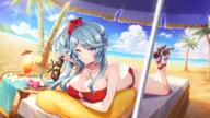 character:epsilon_(kage_no_jitsuryokusha_ni_naritakute!) copyright:kage_no_jitsuryokusha_ni_naritakute! general:1girl general:arm_under_breasts general:beach general:beach_chair general:beach_umbrella general:bikini general:bird general:blue_hair general:blue_sky general:breasts general:chest_on_pillow general:cleavage general:cloud general:cocktail general:collarbone general:day general:elf general:feet_up general:flipped_hair general:flower general:gold_bracelet general:gold_necklace general:hair_flower general:hair_ornament general:hair_over_shoulder general:high_heels general:high_side_ponytail general:holding general:holding_removed_eyewear general:jewelry general:large_breasts general:light_rays general:long_hair general:looking_at_viewer general:lying general:necklace general:ocean general:official_alternate_costume general:official_alternate_hairstyle general:on_stomach general:one_eye_closed general:outdoors general:palm_tree general:pointy_ears general:purple_eyes general:purple_hair general:red_bikini general:red_flower general:sandals general:seagull general:shell general:shell_necklace general:side_ponytail general:sidelocks general:sky general:solo general:sunbathing general:swept_bangs general:swimsuit general:the_pose general:tinted_eyewear general:tree general:umbrella general:under_umbrella general:unworn_eyewear general:v-shaped_eyebrows meta:highres meta:non-web_source technical:grabber // 1920x1080 // 4.1MB