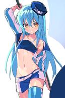 artist:name_(oiuio) character:rimuru_tempest copyright:tensei_shitara_slime_datta_ken general:1other general:alternate_costume general:bare_shoulders general:blue_hair general:collarbone general:cowboy_shot general:crossed_bangs general:hair_between_eyes general:hat general:jacket general:long_hair general:midriff general:navel general:race_queen general:shorts general:smile general:solo general:stomach general:thighhighs general:white_background general:yellow_eyes meta:highres technical:grabber // 900x1336 // 137.3KB