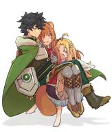 artist:zourimushi_dd character:filo_(tate_no_yuusha_no_nariagari) character:iwatani_naofumi character:raphtalia copyright:tate_no_yuusha_no_nariagari general:1boy general:2girls general::d general:ahoge general:animal_ears general:arm_around_shoulder general:arm_shield general:armor general:barefoot general:belt general:black_belt general:black_dress general:black_gloves general:black_hair general:black_shirt general:blonde_hair general:blue_dress general:boots general:breastplate general:brown_footwear general:brown_gloves general:brown_hair general:cape general:carrying general:closed_eyes general:closed_mouth general:dress general:empty_eyes general:fang general:feathered_wings general:fingerless_gloves general:fur-trimmed_boots general:fur-trimmed_cape general:fur_trim general:gloves general:green_cape general:green_pants general:grey_footwear general:hair_ornament general:hairclip general:hand_on_another's_head general:long_hair general:looking_ahead general:multicolored_clothes general:multicolored_dress general:multicolored_footwear general:multiple_girls general:neck_ribbon general:open_mouth general:pants general:princess_carry general:raccoon_ears general:raccoon_girl general:raccoon_tail general:red_dress general:red_eyes general:red_ribbon general:ribbon general:shirt general:simple_background general:smile general:standing general:standing_on_one_leg general:tail general:thigh_boots general:white_background general:white_dress general:white_wings general:wings general:yellow_trim meta:commentary_request meta:highres technical:grabber // 1400x1650 // 220.3KB