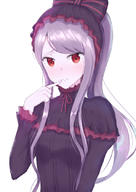 artist:kubong character:shalltear_bloodfallen copyright:overlord_(maruyama) general:1girl general:bangs general:black_bow general:black_dress general:blush general:bow general:breasts general:closed_mouth general:dress general:eyebrows_visible_through_hair general:fang general:fang_out general:female general:finger_to_mouth general:fingernails general:hair_bow general:hair_ornament general:index_finger_raised general:long_hair general:long_sleeves general:looking_at_viewer general:red_eyes general:silver_hair general:small_breasts general:solo general:striped general:striped_bow general:upper_body general:very_long_hair medium:simple_background medium:white_background tagme technical:grabber // 595x842 // 288.8KB