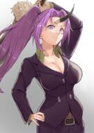 artist:ituk1_hitoha character:shion_(tensei_shitara_slime_datta_ken) copyright:tensei_shitara_slime_datta_ken general:1girl general:arm_up general:belt general:belt_buckle general:black_belt general:black_horns general:breasts general:buckle general:cleavage general:collarbone general:floating_hair general:gradient_background general:grey_background general:hair_intakes general:hand_on_own_hip general:holding general:holding_sword general:holding_weapon general:horns general:jacket general:large_breasts general:long_hair general:long_sleeves general:oni general:oni_horns general:pants general:ponytail general:purple_eyes general:purple_hair general:purple_jacket general:purple_pants general:purple_suit general:single_horn general:solo general:standing general:suit general:sword general:upper_body general:very_long_hair general:weapon general:wing_collar meta:absurdres meta:bad_id meta:bad_pixiv_id meta:highres technical:grabber // 2894x4093 // 10.2MB