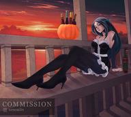 artist:xenoulix character:sadeena copyright:tate_no_yuusha_no_nariagari general:balcony general:blue_hair general:maid general:sitting general:sunset meta:absurdres meta:highres technical:grabber // 2969x2666 // 729.4KB