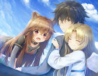 artist:psyche3313 character:firo_(tate_no_yuusha_no_nariagari) character:iwatani_naofumi character:raphtalia copyright:tate_no_yuusha_no_nariagari general:1boy general:2girls general:all_fours general:animal_ear_fluff general:animal_ears general:blonde_hair general:blue_sky general:brown_hair general:collar general:crossed_bangs general:day general:feathered_wings general:green_eyes general:hair_between_eyes general:long_hair general:looking_at_another general:multiple_girls general:outdoors general:parted_bangs general:raccoon_ears general:raccoon_tail general:red_eyes general:sky general:smile general:tail general:white_wings general:wings technical:grabber // 1486x1152 // 1.0MB