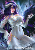 artist:nudtawut_thongmai character:albedo copyright:madhouse copyright:overlord_(maruyama) general:aura general:black_wings general:blush general:breasts general:covered_navel general:demon_girl general:detached_collar general:dress general:elbow_gloves general:feather_(feathers) general:fringe general:girl general:gloves general:hair_between_eyes general:horn_(horns) general:light_erotic general:looking_at_viewer general:open_mouth general:purple_hair general:signed general:single general:sitting general:tall_image general:teeth general:very_long_hair general:white_dress general:white_gloves general:wings general:yellow_eyes tagme technical:grabber // 800x1132 // 716.2KB