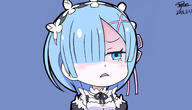 artist:dyxm character:rem_(re:zero) copyright:isekai_quartet copyright:re:zero_kara_hajimeru_isekai_seikatsu general:1girl general:artist_name general:bangs general:black_ribbon general:blue_eyes general:blue_hair general:blunt_bangs general:blush general:chibi general:chinese_text general:dated general:detached_sleeves general:frilled_sleeves general:frills general:frown general:furrowed_eyebrows general:hair_ornament general:hair_over_one_eye general:hair_ribbon general:head_wreath general:maid general:parted_bangs general:pink_ribbon general:purple_background general:ribbon general:shaded_face general:short_hair general:simple_background general:solo general:x_hair_ornament meta:commentary_request meta:highres tagme technical:grabber // 1648x940 // 130.0KB