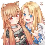 artist:hakuya_kung character:firo_(tate_no_yuusha_no_nariagari) character:raphtalia copyright:tate_no_yuusha_no_nariagari general:2girls general::d general:animal_ears general:bird_wings general:blonde_hair general:blue_eyes general:blue_neckwear general:brown_hair general:character_doll general:closed_mouth general:collarbone general:crossed_arms general:dress general:feathered_wings general:grey_shirt general:hair_between_eyes general:hair_intakes general:layered_sleeves general:long_hair general:long_sleeves general:looking_at_viewer general:multiple_girls general:open_mouth general:raccoon_ears general:raccoon_girl general:red_eyes general:shirt general:short_over_long_sleeves general:short_sleeves general:simple_background general:smile general:striped general:striped_shirt general:upper_body general:vertical-striped_shirt general:vertical_stripes general:very_long_hair general:white_background general:white_dress general:white_wings general:wings meta:commentary_request meta:highres technical:grabber // 1557x1557 // 2.5MB