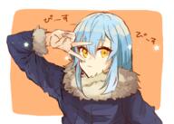 artist:sakusan_yousoeki character:rimuru_tempest copyright:tensei_shitara_slime_datta_ken general:1other general:androgynous general:blue_hair general:closed_mouth general:fur-trimmed_gloves general:fur_collar general:fur_scarf general:fur_trim general:gloves general:hair_between_eyes general:long_hair general:looking_at_viewer general:scarf general:simple_background general:solo general:star_(symbol) general:v_over_eye general:yellow_eyes technical:grabber // 700x500 // 236.9KB