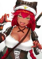 character:lupusregina_beta copyright:overlord_(maruyama) general:1girl general:bangs general:braid general:breasts general:claw_pose general:cleavage general:dark_skin general:dress general:eta37 general:female general:hair_between_eyes general:hat general:large_breasts general:long_hair general:long_sleeves general:looking_at_viewer general:maid general:red_hair general:smile general:solo general:sword general:tied_hair general:tongue general:tongue_out general:twin_braids general:weapon general:yellow_eyes medium:simple_background tagme technical:grabber // 707x1000 // 758.2KB