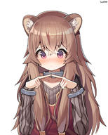 artist:lazbee character:raphtalia copyright:tate_no_yuusha_no_nariagari general:1girl general:animal_ears general:blush general:female_focus general:fingers_touching general:long_hair general:long_sleeves general:raccoon_ears general:raccoon_girl general:red_eyes general:solo general:upper_body general:white_background meta:highres technical:grabber // 1737x2167 // 1.3MB