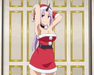 character:shion_(tensei_shitara_slime_datta_ken) copyright:tensei_shitara_slime_datta_ken general:1girl general:armpits general:arms_up general:breasts general:cleavage general:hat general:large_breasts general:ponytail general:purple_eyes general:santa_costume general:santa_hat general:solo general:standing technical:grabber // 1367x1080 // 248.3KB