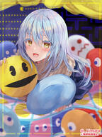 artist:aisu_(icicleshot) character:blinky_(pac-man) character:clyde_(pac-man) character:inky_(pac-man) character:pac-man character:rimuru_tempest character:rimuru_tempest_(slime) copyright:pac-man_(game) copyright:tensei_shitara_slime_datta_ken general:2others general:androgynous general:blue_hair general:blush general:dual_persona general:fur-trimmed_sleeves general:fur_collar general:fur_trim general:hair_between_eyes general:long_hair general:long_sleeves general:looking_at_viewer general:multiple_others general:open_mouth general:slime_(creature) general:smile general:yellow_eyes technical:grabber // 768x1024 // 714.8KB