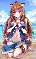 artist:sak_(lemondisk) character:raphtalia copyright:tate_no_yuusha_no_nariagari general:1girl general:animal_ear_fluff general:animal_ears general:barefoot general:beach general:blue_sky general:blush general:brown_hair general:closed_mouth general:collarbone general:day general:leg_belt general:long_hair general:looking_at_viewer general:navel general:ocean general:outdoors general:raccoon_ears general:raccoon_girl general:red_eyes general:sand general:seiza general:sitting general:sky general:solo general:swimsuit general:swimsuit_under_clothes general:thigh_strap general:very_long_hair meta:bad_id meta:bad_twitter_id meta:commentary meta:highres technical:grabber // 1236x2048 // 415.6KB