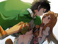 artist:seneto character:iwatani_naofumi character:raphtalia copyright:tate_no_yuusha_no_nariagari general:1boy general:1girl general:animal_ear_fluff general:animal_ears general:armor general:beige_background general:belt general:belt_buckle general:black_hair general:black_skirt general:blush general:boots general:breastplate general:brown_belt general:brown_footwear general:brown_gloves general:brown_hair general:brown_legwear general:buckle general:cape general:carrying general:closed_mouth general:eye_contact general:gloves general:green_cape general:green_eyes general:grey_background general:juliet_sleeves general:long_hair general:long_sleeves general:looking_at_another general:princess_carry general:profile general:puffy_sleeves general:raccoon_ears general:raccoon_girl general:raccoon_tail general:red_eyes general:shirt general:skirt general:tail general:thigh_boots general:thighhighs general:very_long_hair general:wavy_mouth general:white_background general:white_shirt meta:commentary_request meta:highres technical:grabber // 2000x1500 // 1.8MB